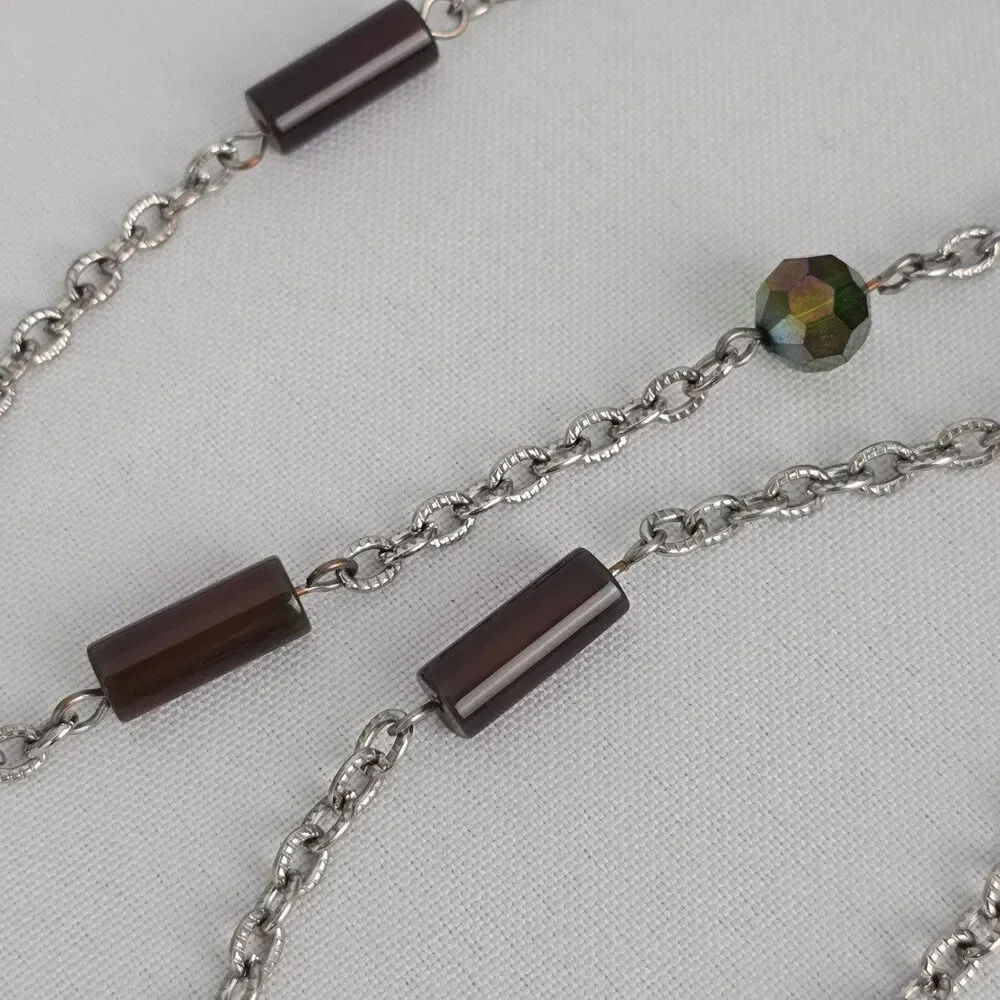 Natural Stone Beaded Chain Link Long Necklace - Picture 5 of 6